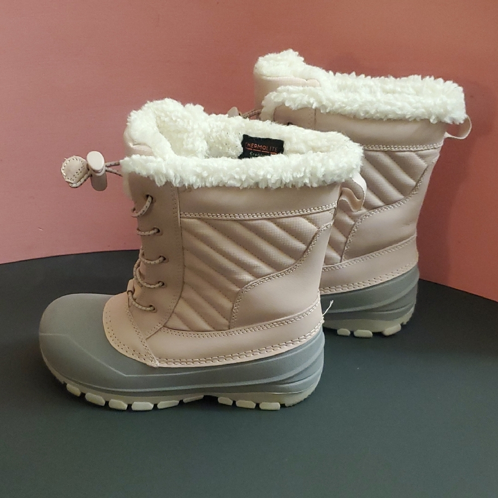 Kids Pink Insulated Winter Boots with Faux Fur Lining